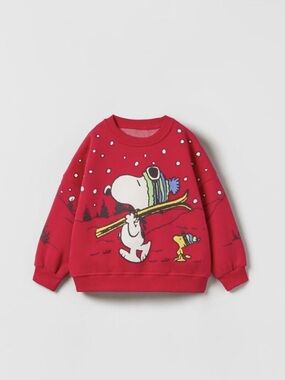 Zara Red Snoopy & Woodstock Ski Sweatshirt